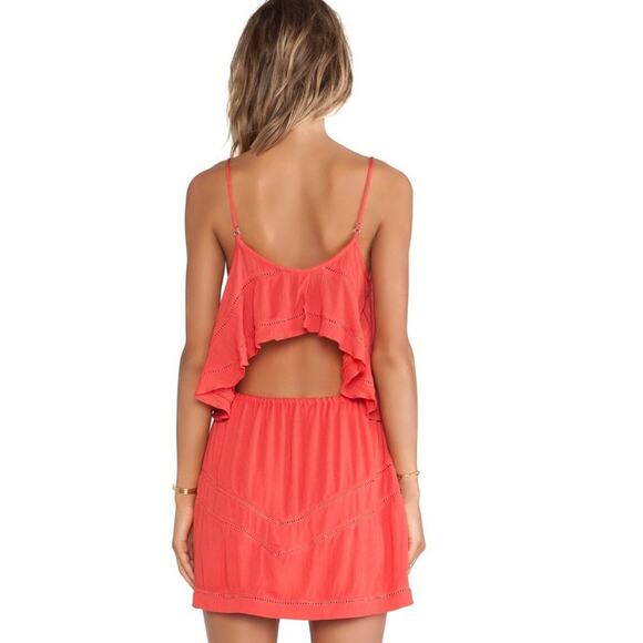 Lovers + Friends Paradise Bay Tiered Mini Dress in Coral NWT - Picture 3 of 4